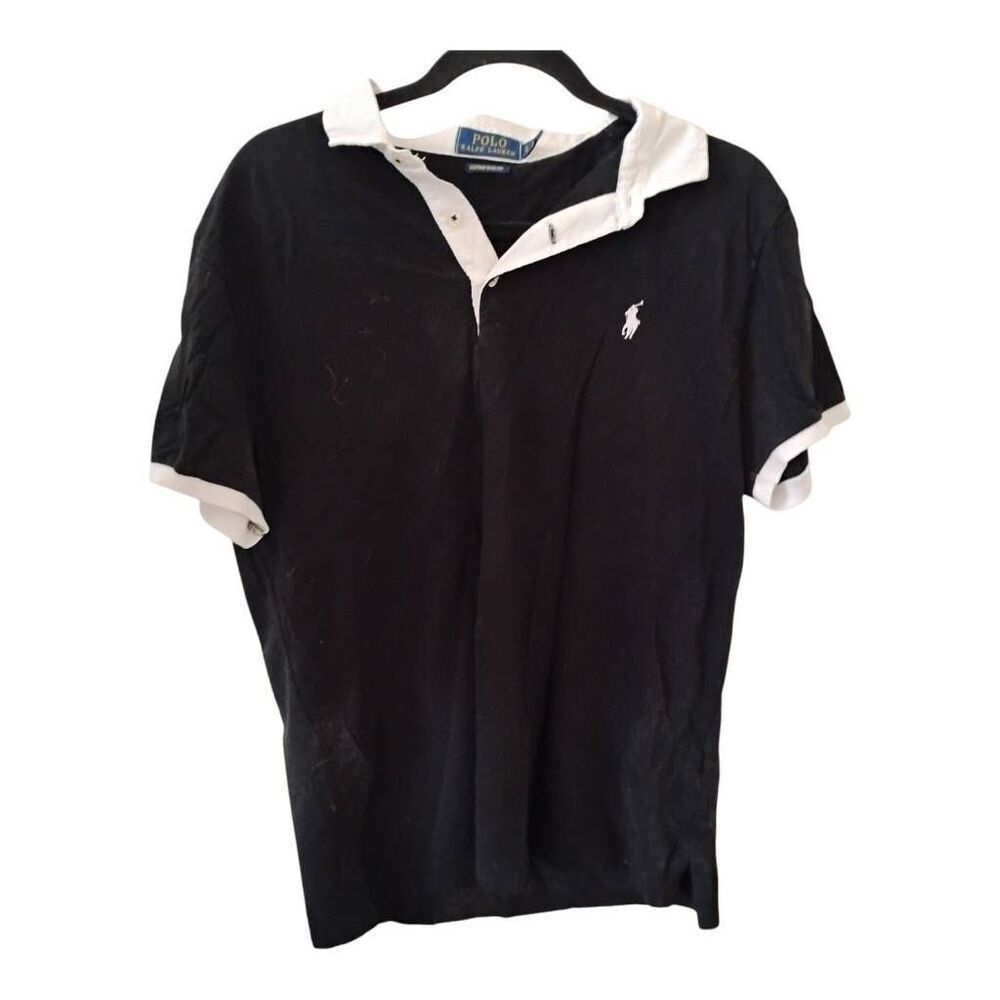 Men's Ralph Lauren Black White Collar Logo Shirt Size Large